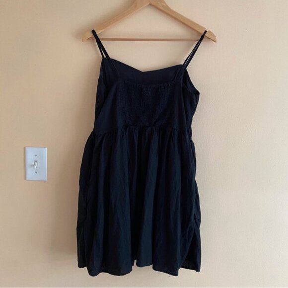 Aerie 2023 Love Of Linen Blend Mini Dress Woman Large Black Pockets Smocking - Picture 3 of 16